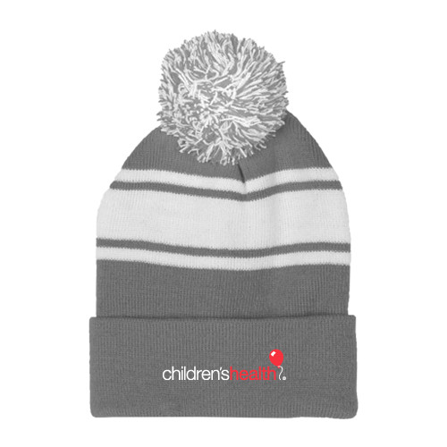  Grey/White Two Tone Knit Pom Beanie w/Cuff - Childrens Health Logo