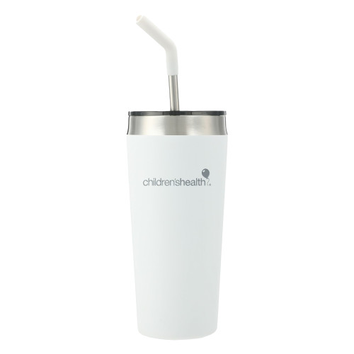  Faye White Vacuum Tumbler w/ Stainless Steel Straw 20 oz - Childrens Health Logo Engrave
