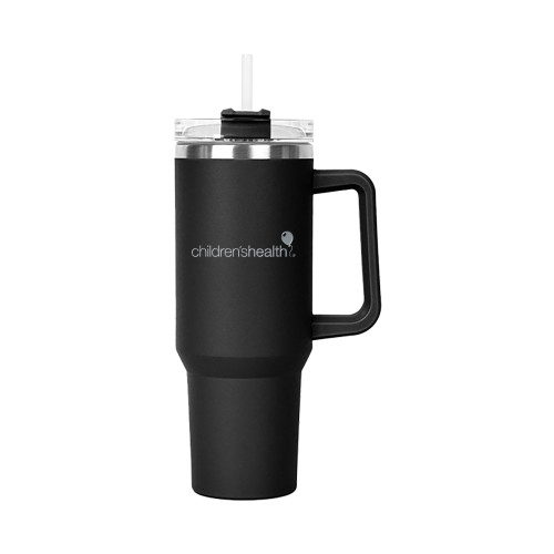  Hippo Black Mug & Straw Lid with Twist Closure 40 oz - Childrens Health Logo Engrave