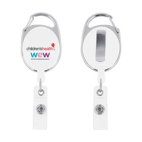  White Oval Retractable Badge Holder w/Clip - Childrens Health Logo