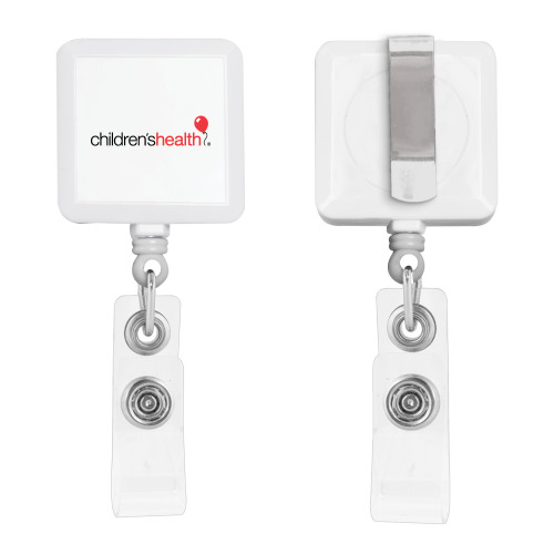  White Square Retractable Badge Holder - Childrens Health Logo