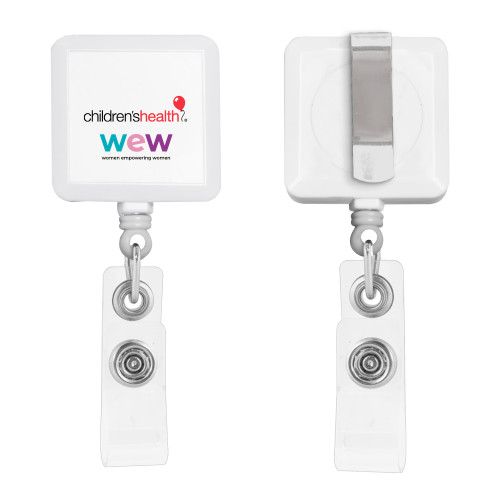  White Square Retractable Badge Holder - Childrens Health Logo