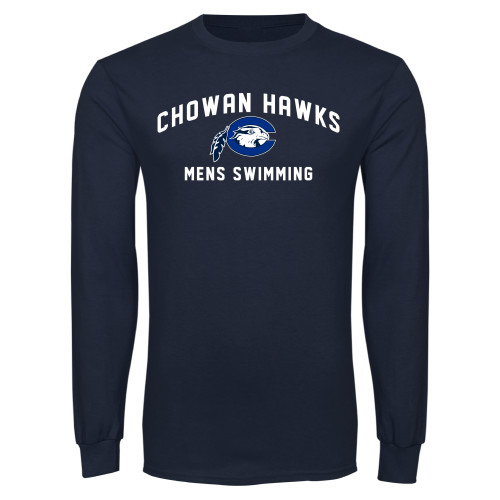  Navy Long Sleeve T Shirt - Chowan Mens Swimming
