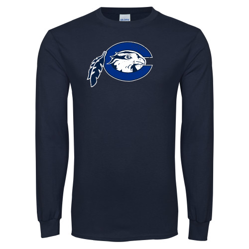  Navy Long Sleeve T-Shirt - Mascot Logo Distressed