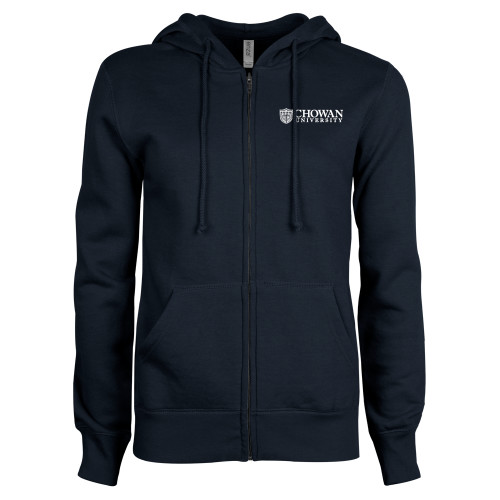  ENZA Womens Navy Fleece Full Zip Hoodie - Horizontal Primary Mark