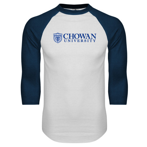  White/Navy Raglan Baseball T Shirt - Horizontal Primary Mark