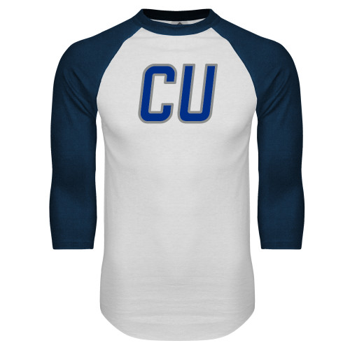  White/Navy Raglan Baseball T Shirt - CU Mark