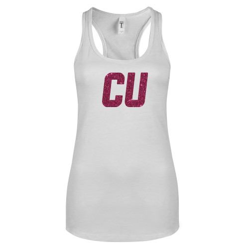  Next Level Racerback Tank White - CU Glitter Hot Pink Glitter