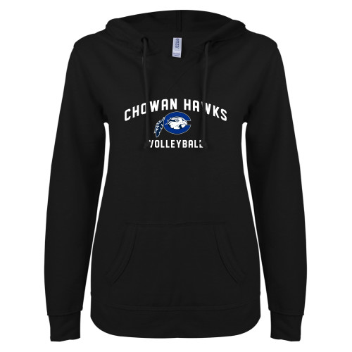  ENZA Womens Black V Notch Raw Edge Fleece Hoodie - Chowan Volleyball