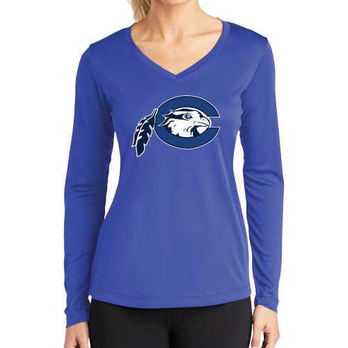  Womens Royal Performance Long Sleeve V Neck Shirt - Mascot Logo