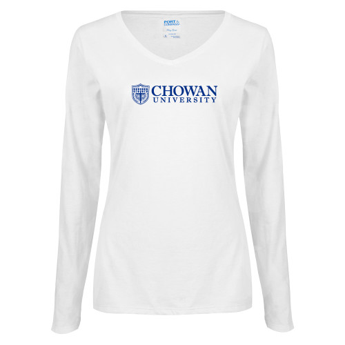 Main Image for  Womens White Long Sleeve V Neck Tee