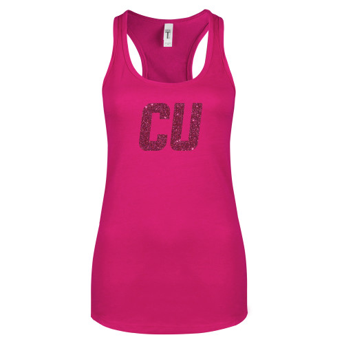  Next Level Ladies Raspberry Ideal Racerback Tank - CU Glitter Hot Pink Glitter