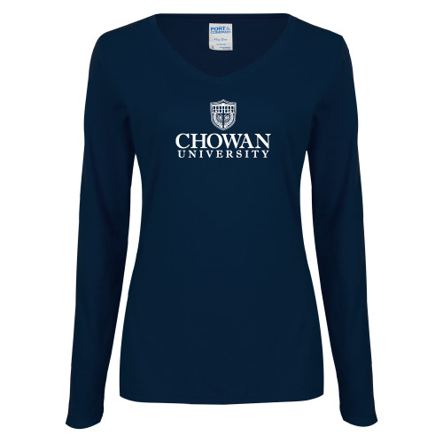  Womens Navy Long Sleeve V Neck Tee - Primary Mark