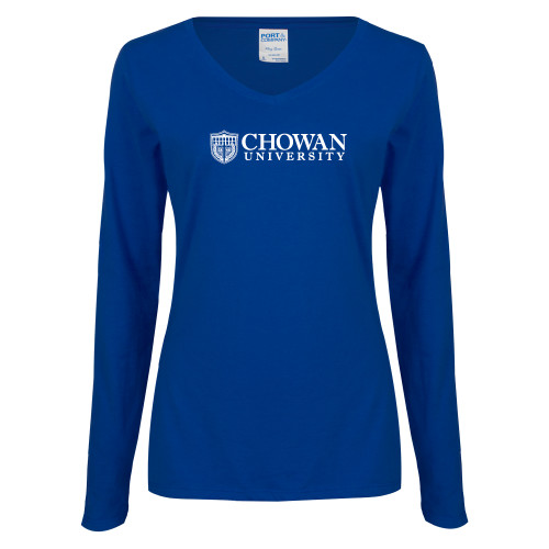  Womens Royal Long Sleeve V Neck Tee  - Horizontal Primary Mark