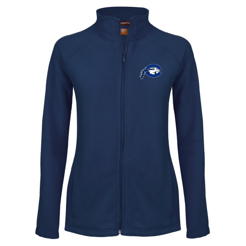  Womens Navy Fleece Full Zip Jacket - Mascot Logo