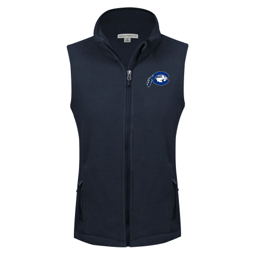  Womens Navy Fleece Full Zip Vest - Mascot Logo
