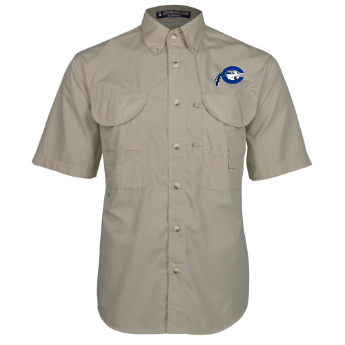  Khaki Fishing Shirt Performance Short Sleeve - Mascot Logo