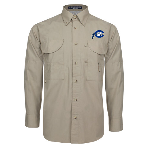  Khaki Fishing Shirt Performance Long Sleeve - Mascot Logo