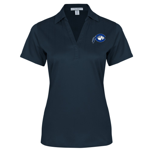  Womens Navy Performance Fine Jacquard Polo - Mascot Logo