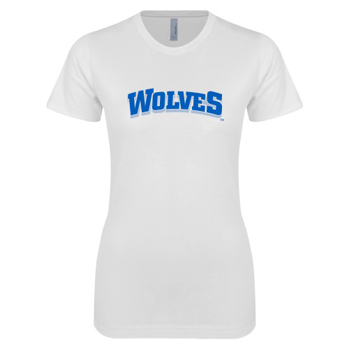  Next Level Womens White Boyfriend Tee - Wolves