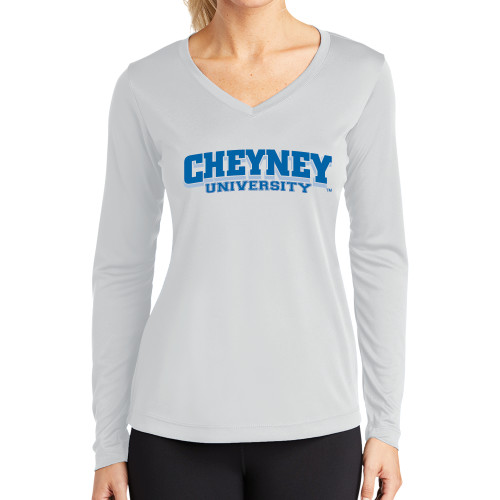  Womens White Performance Long Sleeve V Neck Shirt - Cheyney University