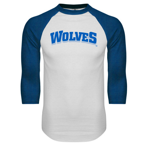  White/Royal Raglan Baseball T Shirt - Wolves