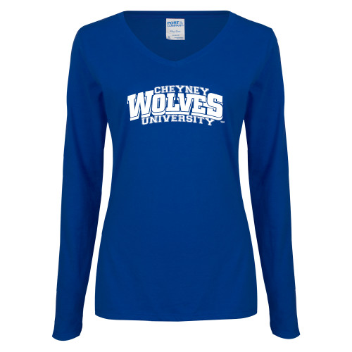  Womens Royal Long Sleeve V Neck Tee  - Primary Mark