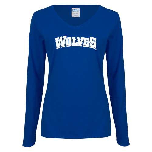  Womens Royal Long Sleeve V Neck Tee  - Wolves