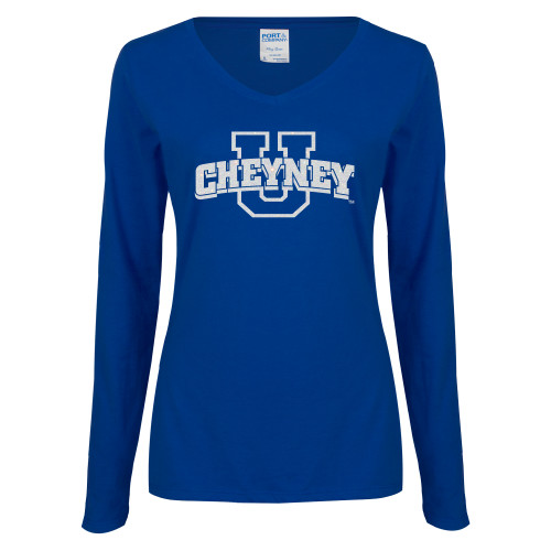 Womens Royal Long Sleeve V Neck Tee  - Cheyney U White Soft Glitter