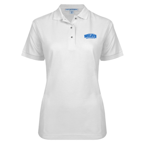  Womens Silk Touch White Pique Polo - Primary Mark