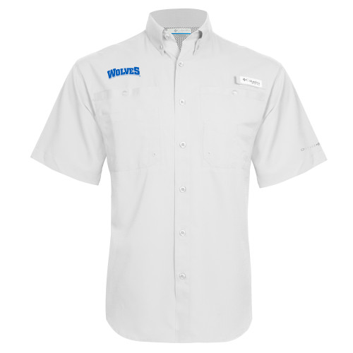  Columbia White Tamiami Performance Short Sleeve Shirt - Wolves