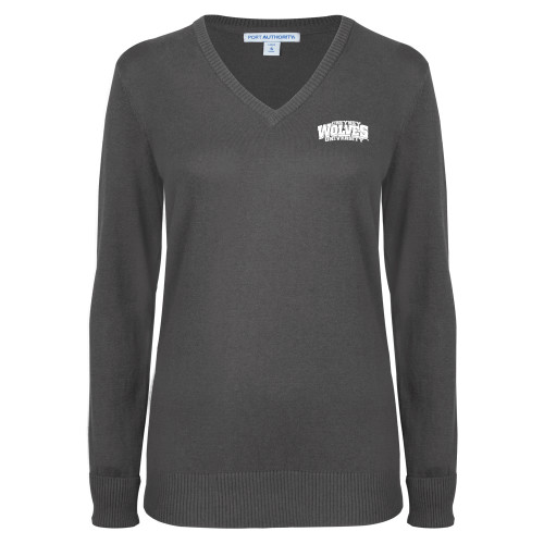  Womens Charcoal Heather VNeck Sweater - Primary Mark