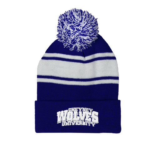  Royal/White Two Tone Knit Pom Beanie w/Cuff - Primary Mark