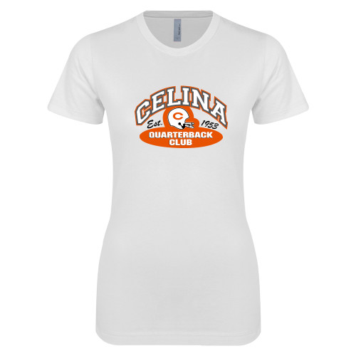  Next Level Womens White Boyfriend Tee - Celina Quarterback Club