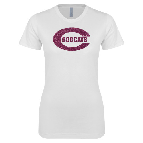 Next Level Womens White Boyfriend Tee - L Pink Glitter