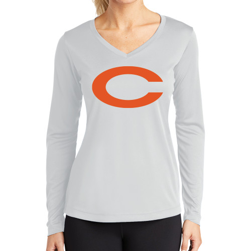  Womens White Performance Long Sleeve V Neck Shirt - C