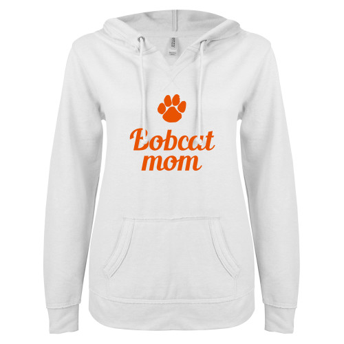  ENZA Womens White V Notch Raw Edge Fleece Hoodie - Mom
