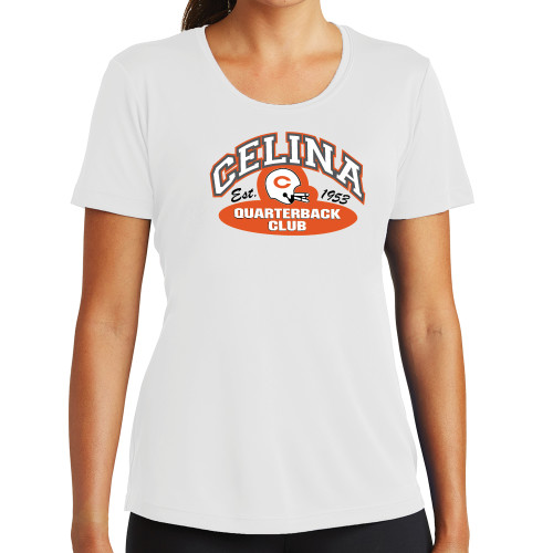  Womens White Performance Tee - Celina Quarterback Club