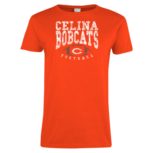  Womens Orange Short Sleeve Tee - Football Distressed