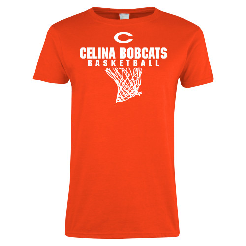  Womens Orange Short Sleeve Tee - Basketball Net