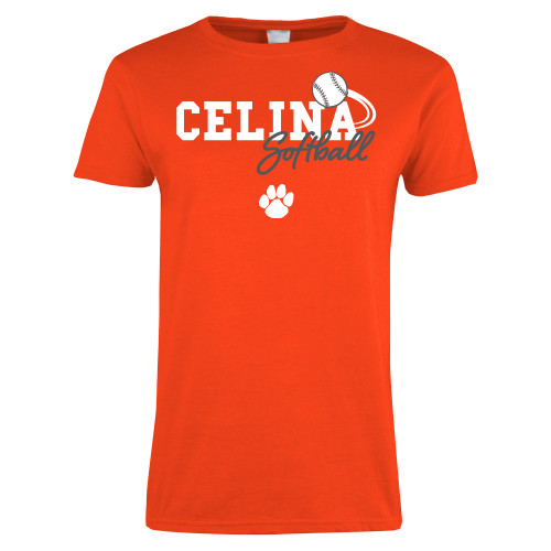  Womens Orange Short Sleeve Tee - Softball Script