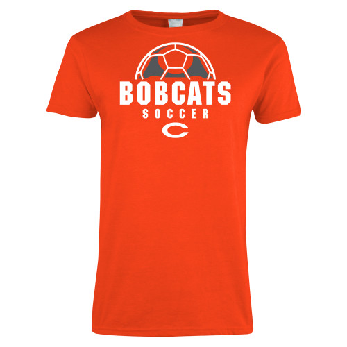  Womens Orange Short Sleeve Tee - Soccer Ball