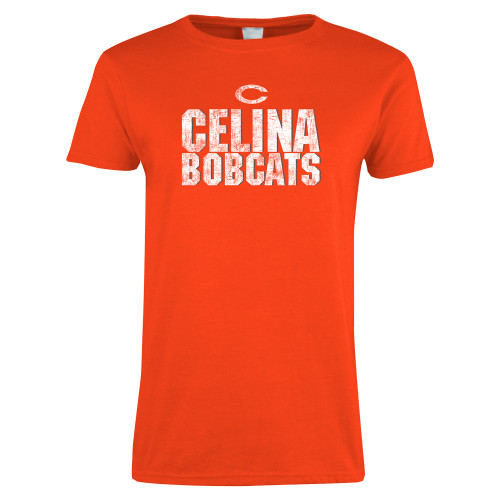  Womens Orange Short Sleeve Tee - Block Distressed