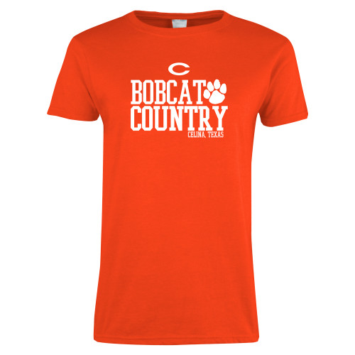  Womens Orange Short Sleeve Tee - Bobcat Country