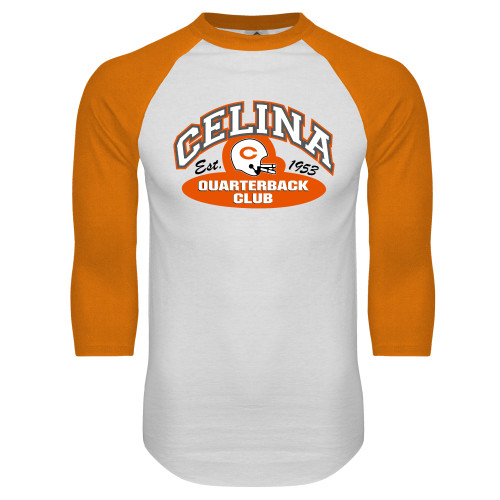Celina High School White/Orange Raglan Baseball T Shirt