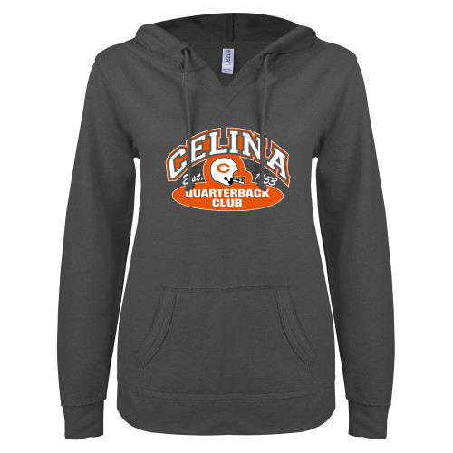 Celina High School ENZA Womens Dark Heather V Notch Raw Edge Fleece Hoodie