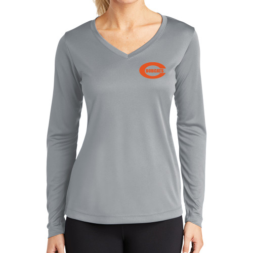 Celina High School Womens Grey Performance Long Sleeve V Neck Shirt