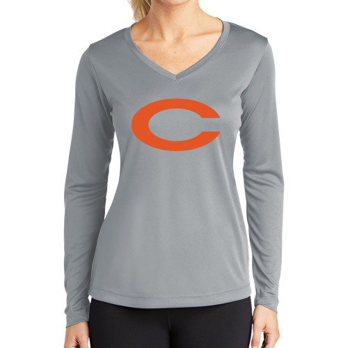 Celina High School Womens Grey Performance Long Sleeve V Neck Shirt