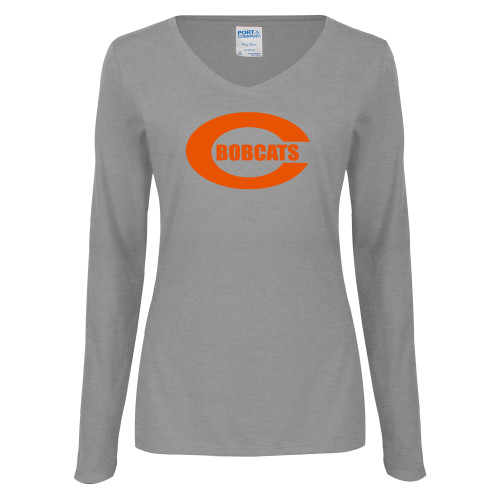  Womens Grey Long Sleeve V Neck Tee  - C - Bobcats