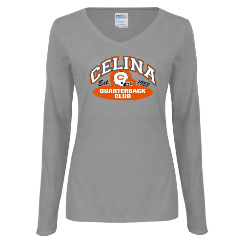 Celina High School Womens Grey Long Sleeve V Neck Tee